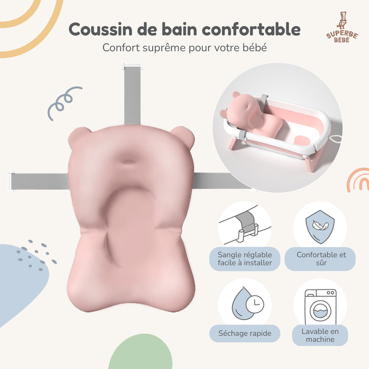 Baignoire bébé pliable - Thermomètre et coussin inclus#couleur_pink