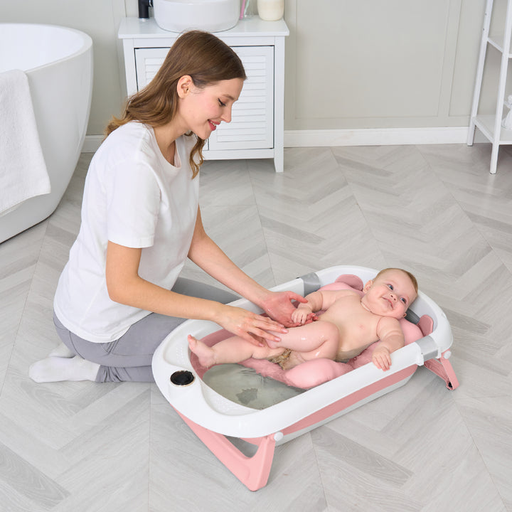 Baignoire bébé pliable - Thermomètre et coussin inclus#couleur_pink