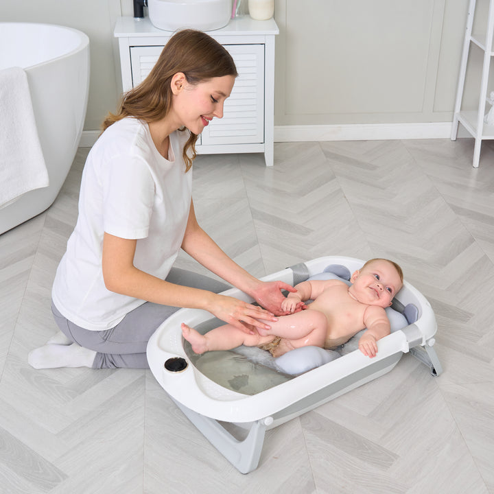 Baignoire bébé pliable - Thermomètre et coussin inclus#couleur_grey