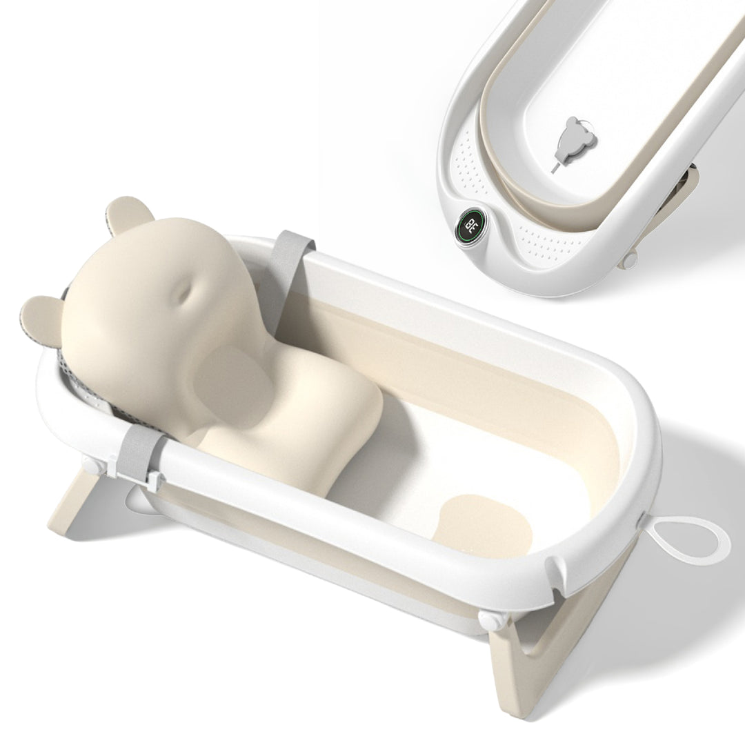 Baignoire bébé pliable - Thermomètre et coussin inclus#couleur_beige