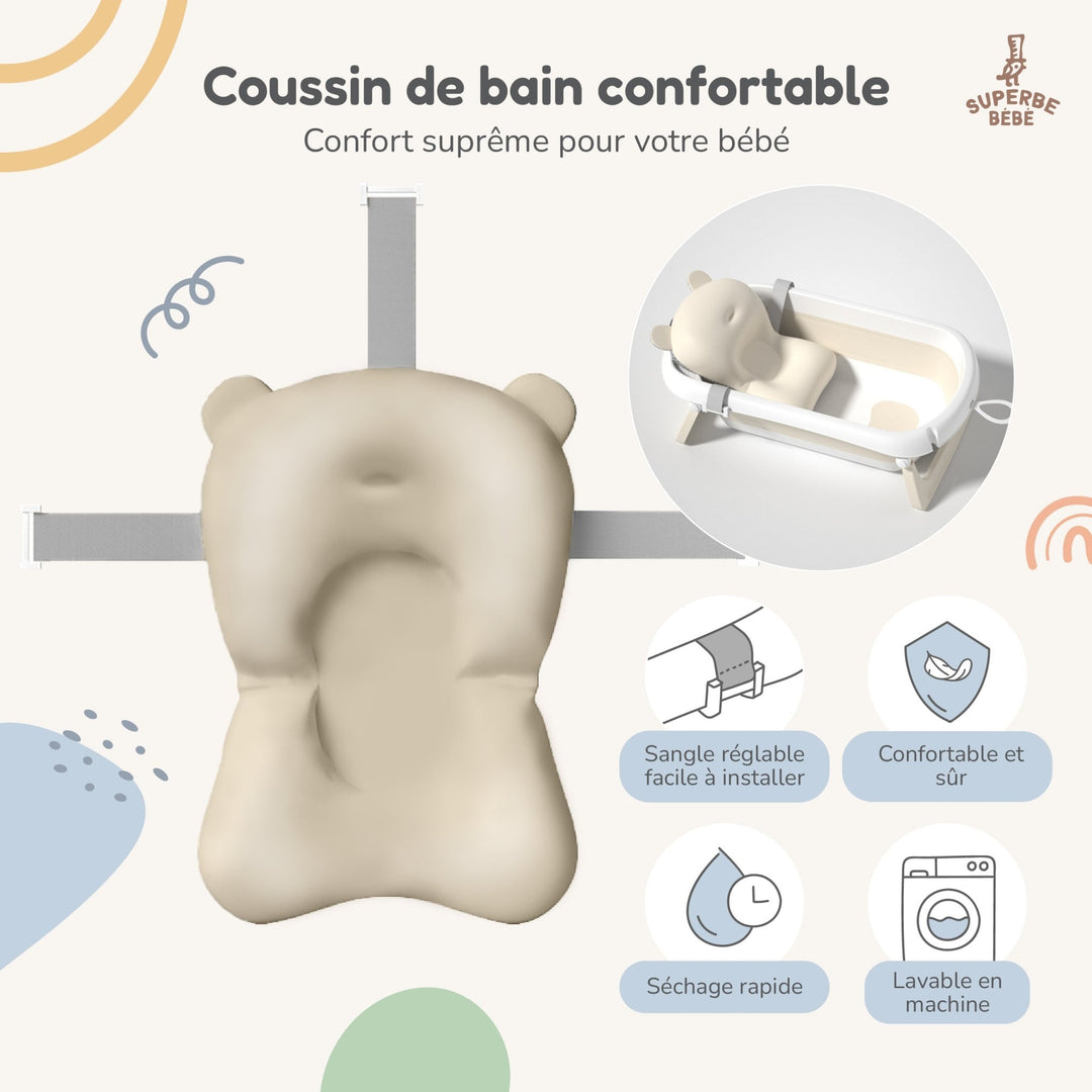 Baignoire bébé pliable - Thermomètre et coussin inclus#couleur_beige