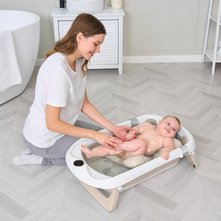 Baignoire bébé pliable - Thermomètre et coussin inclus#couleur_beige