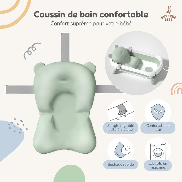 Baignoire bébé pliable - Thermomètre et coussin inclus#couleur_green