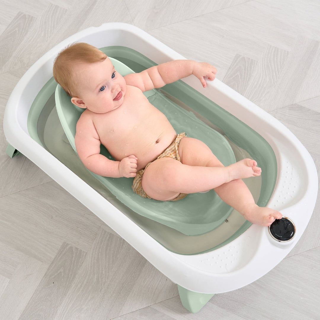 Baignoire bébé pliable - Thermomètre et transat inclus#couleur_green