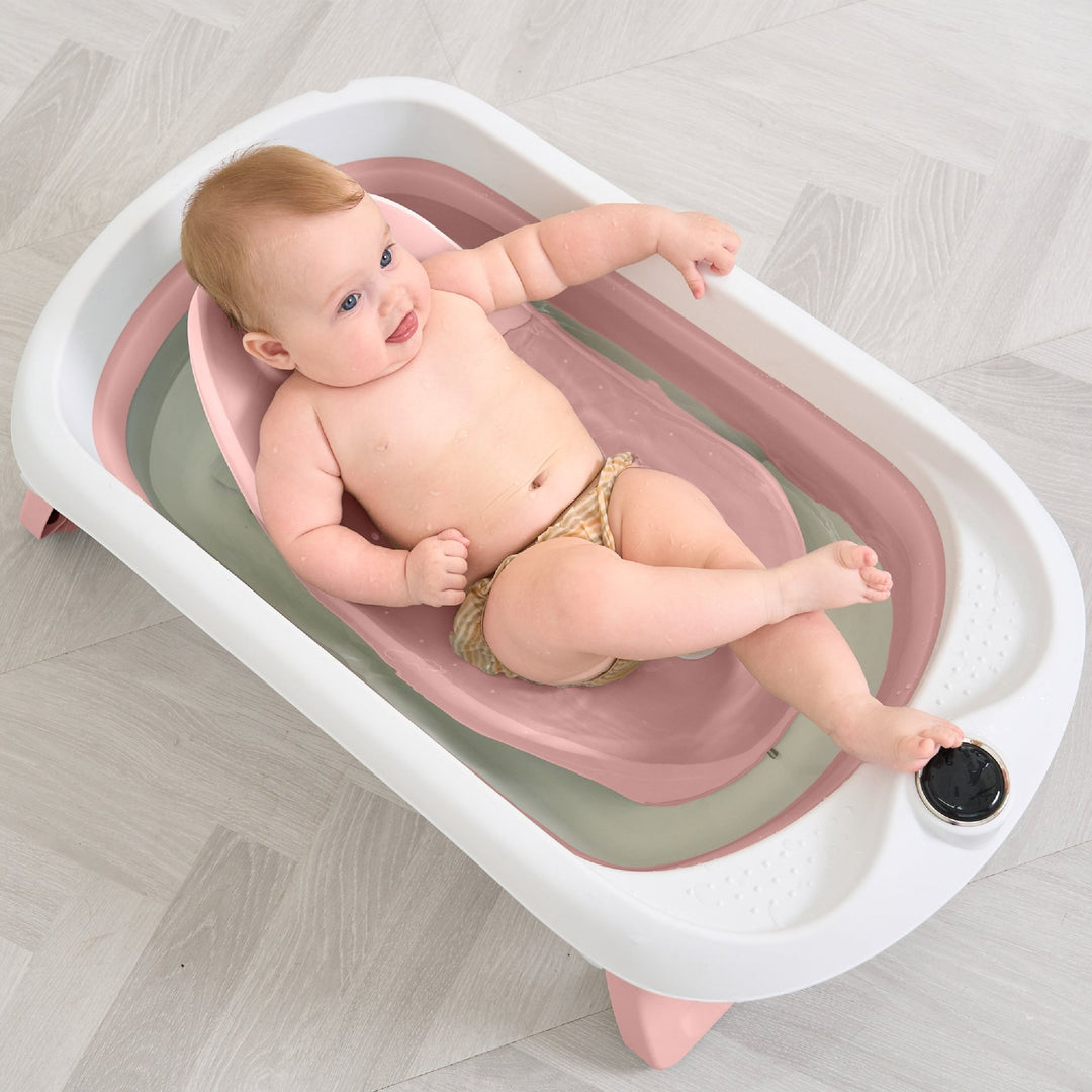 Baignoire bébé pliable - Thermomètre et transat inclus#couleur_pink