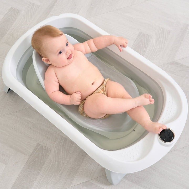 Baignoire bébé pliable - Thermomètre et transat inclus#couleur_grey
