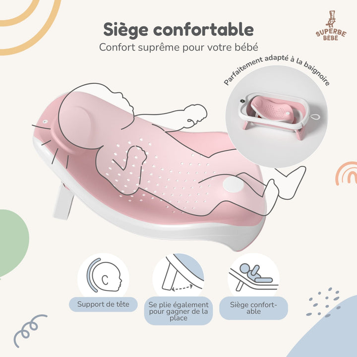 Baignoire bébé pliable - Thermomètre et transat inclus#couleur_pink
