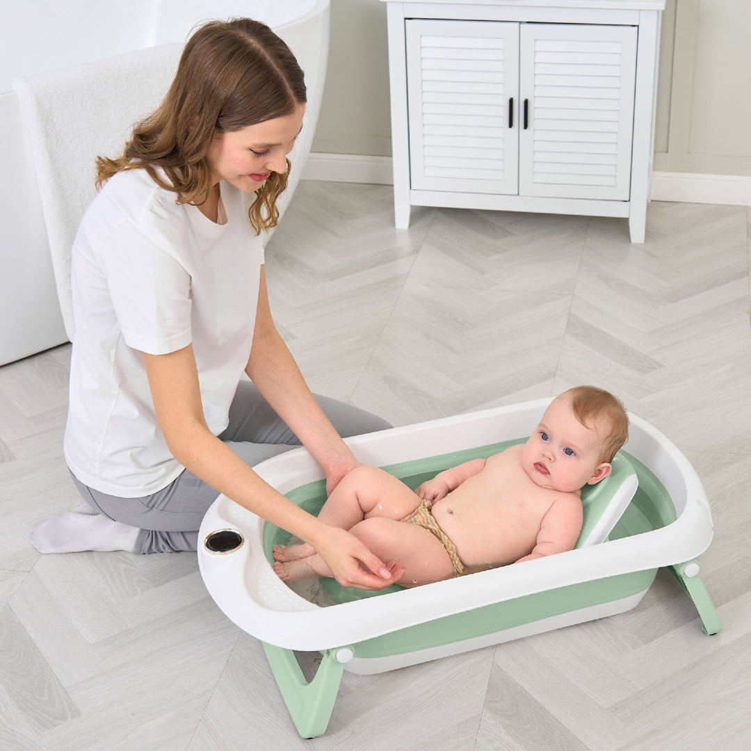 Baignoire bébé pliable - Thermomètre et transat inclus#couleur_green