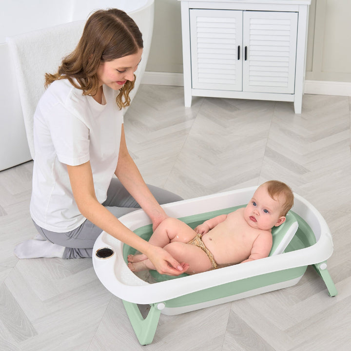 Baignoire bébé pliable - Thermomètre et transat inclus#couleur_green