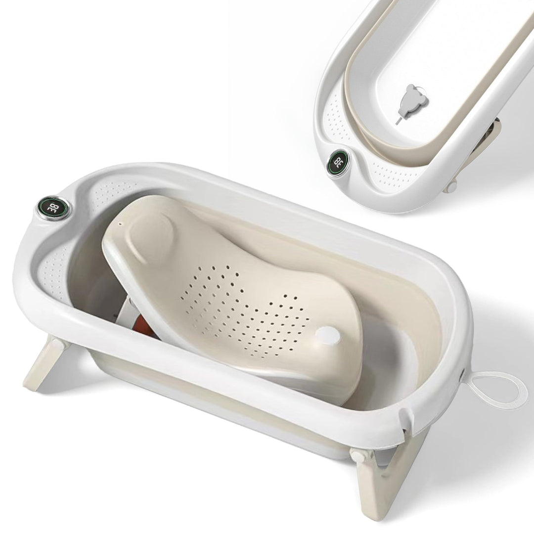 Baignoire bébé pliable - Thermomètre et transat inclus#couleur_beige