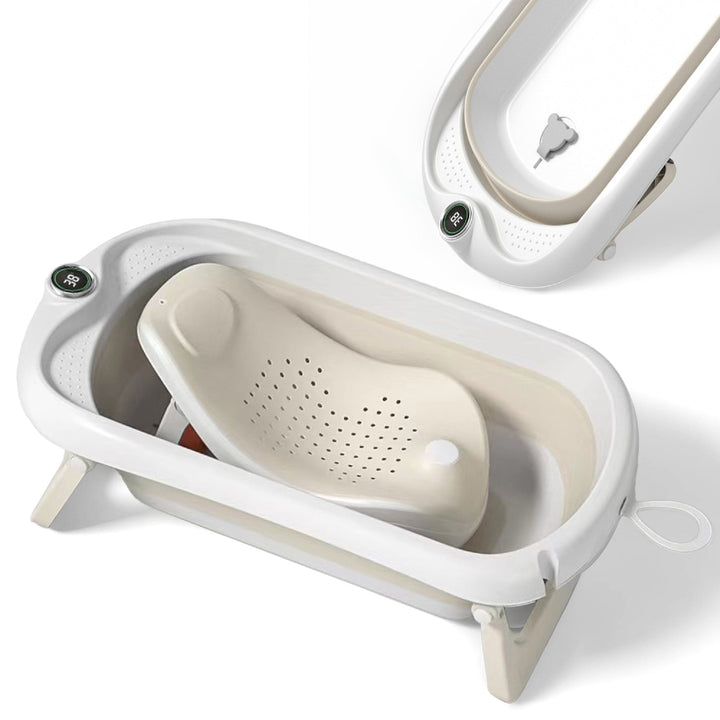 Baignoire bébé pliable - Thermomètre et transat inclus#couleur_beige