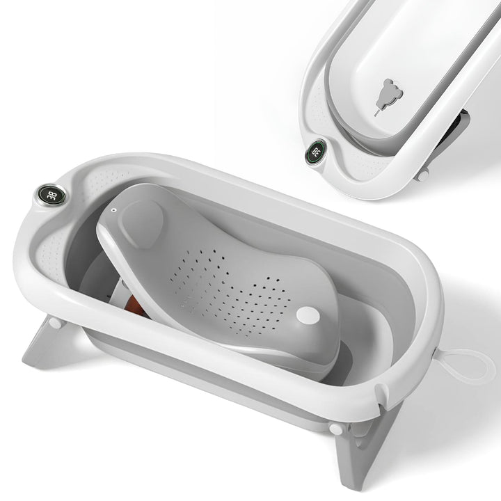 Baignoire bébé pliable - Thermomètre et transat inclus#couleur_grey