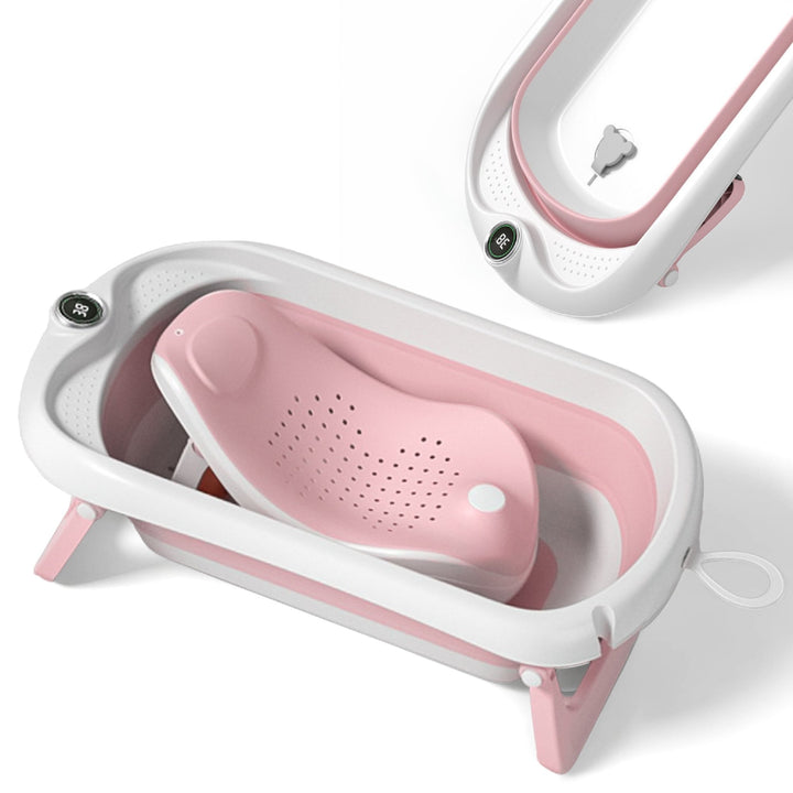 Baignoire bébé pliable - Thermomètre et transat inclus#couleur_pink