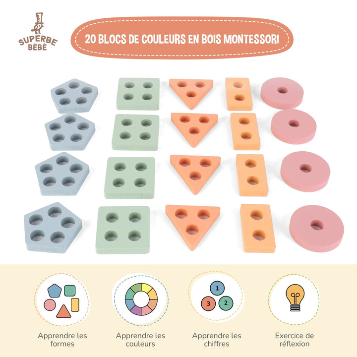 Blocs en bois à empiler - Jeu d'éveil