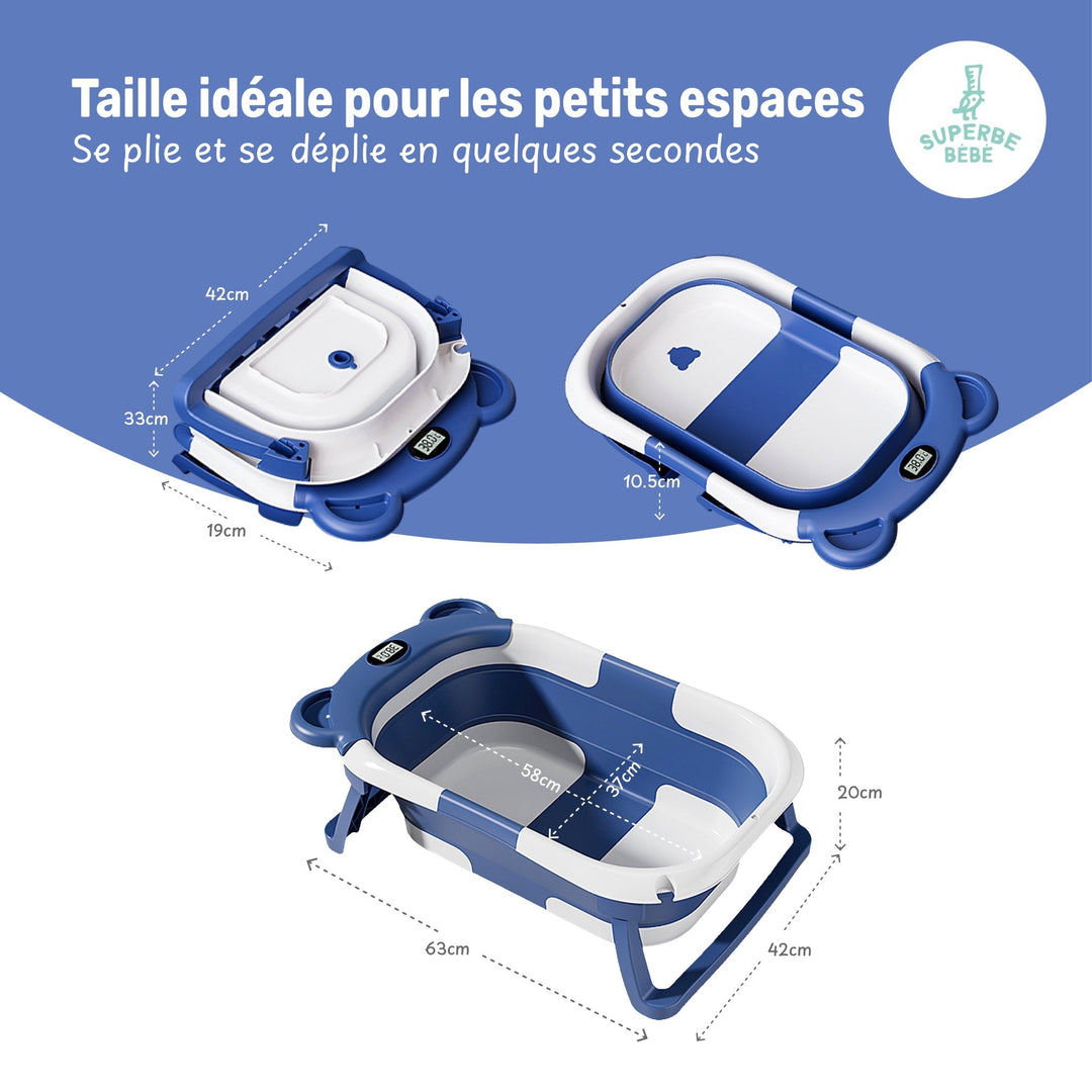 Baignoire bébé pliable - Thermomètre et coussin inclus - BEAR#couleur_blue