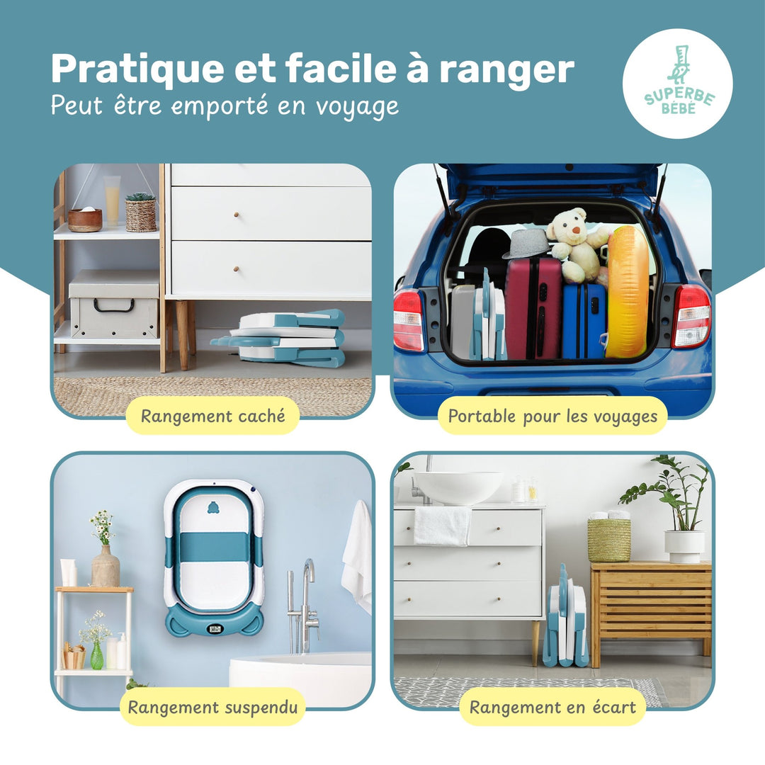 Baignoire bébé pliable - Thermomètre et coussin inclus - BEAR#couleur_green