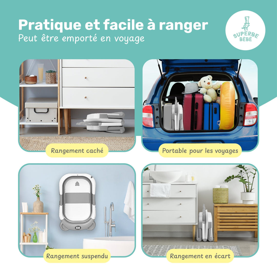 Baignoire bébé pliable - Thermomètre et coussin inclus - BEAR#couleur_grey