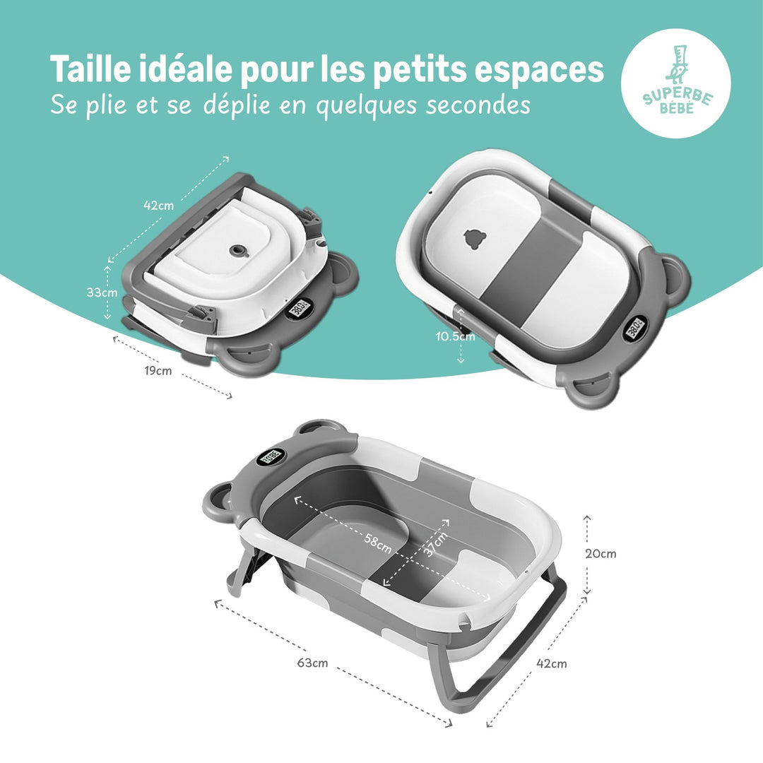 Baignoire bébé pliable - Thermomètre et coussin inclus - BEAR#couleur_grey