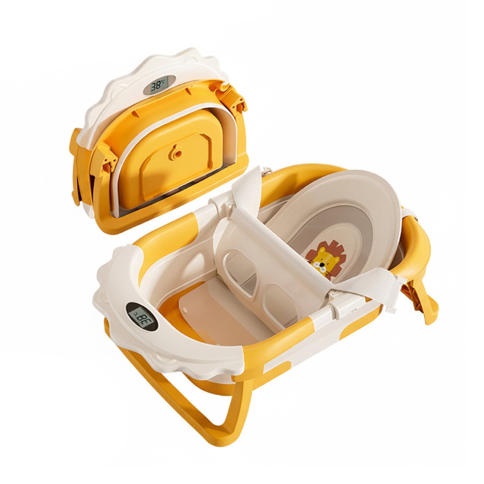 Baignoire bébé pliable compacte LION – Coussin & thermomètre inclus#couleur_jaune
