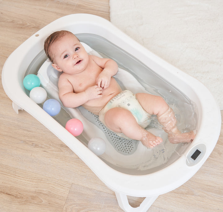 Baignoire bébé pliable - Thermomètre et transat inclus#couleur_grey