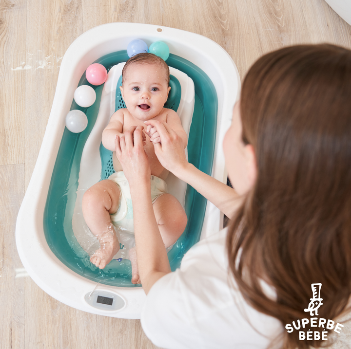Baignoire bébé pliable - Thermomètre et transat inclus#couleur_navy-blue