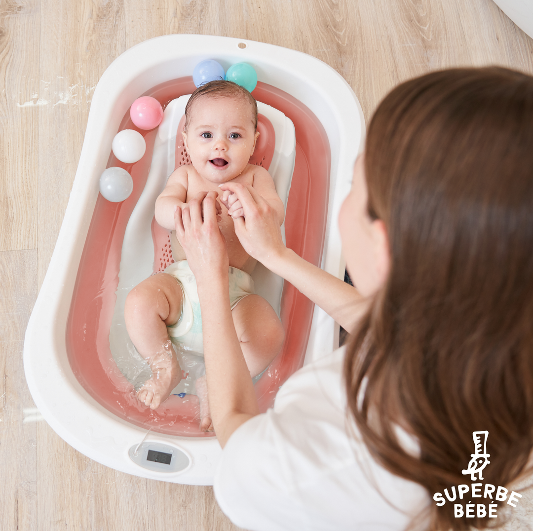 Baignoire bébé pliable - Thermomètre et transat inclus#couleur_pink