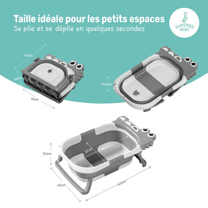 Baignoire bébé pliable - Thermomètre et coussin inclus - DINO#couleur_grey