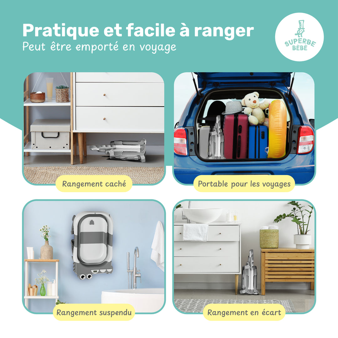Baignoire bébé pliable - Thermomètre et coussin inclus - DINO#couleur_grey