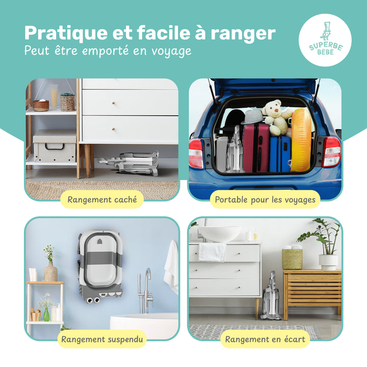 Baignoire bébé pliable - Thermomètre et coussin inclus - DINO#couleur_grey