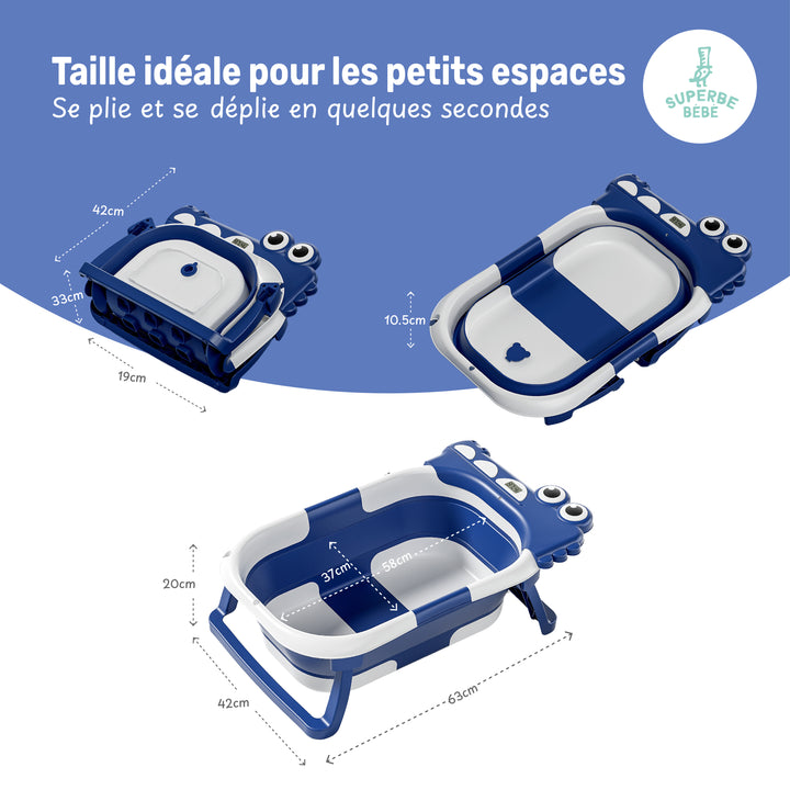 Baignoire bébé pliable - Thermomètre et coussin inclus - DINO#couleur_blue