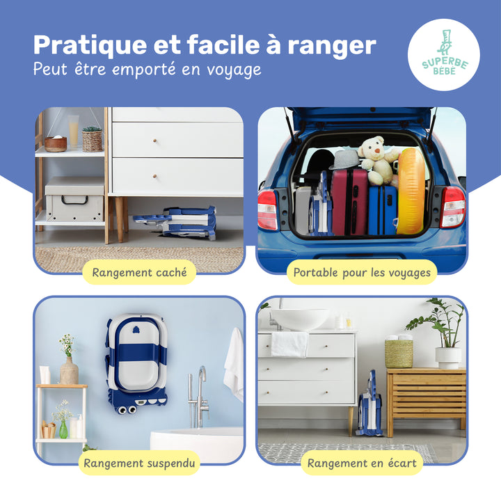 Baignoire bébé pliable - Thermomètre et coussin inclus - DINO#couleur_blue