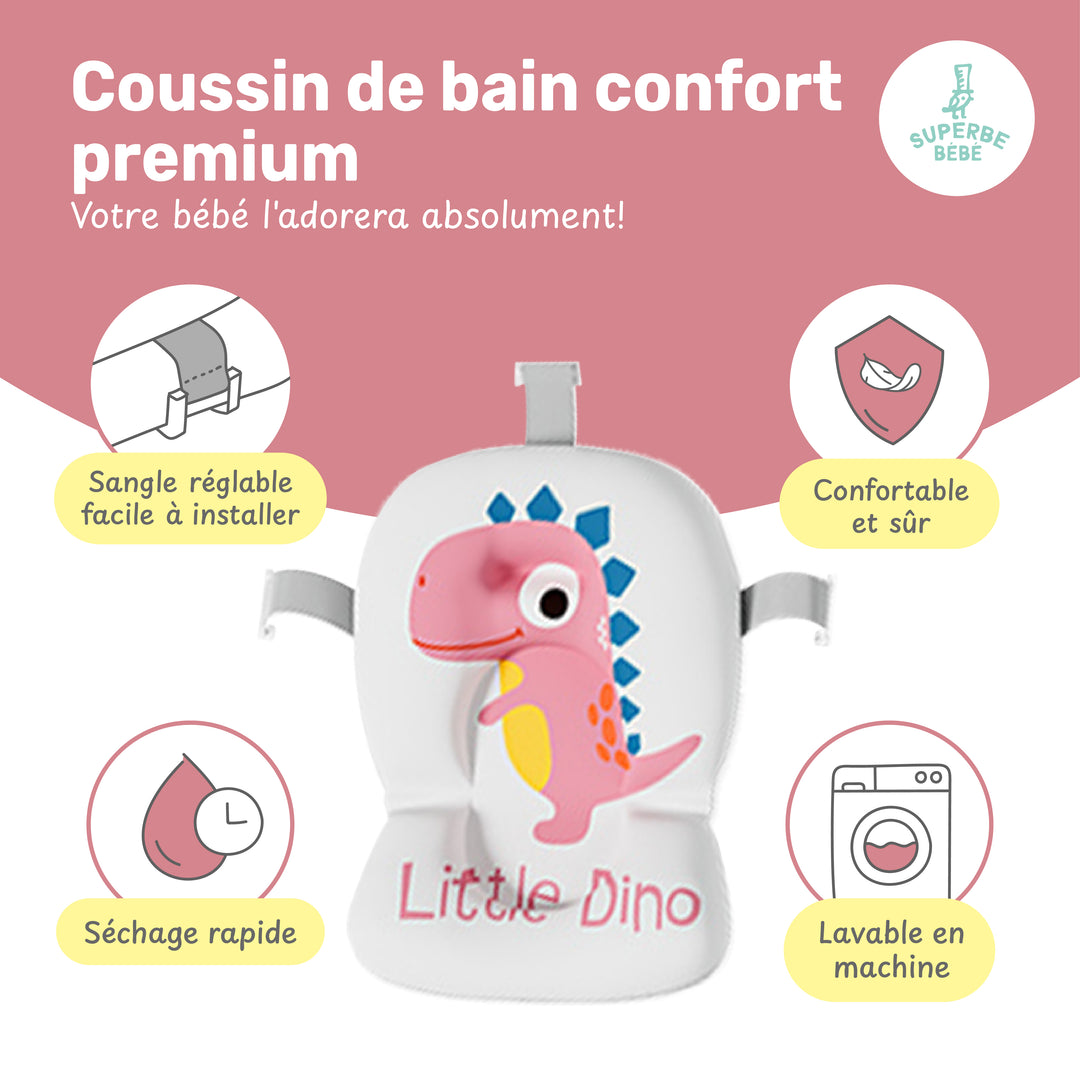 Baignoire bébé pliable - Thermomètre et coussin inclus - DINO#couleur_pink