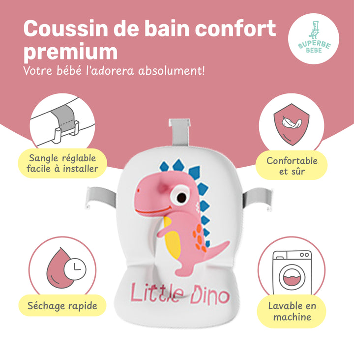 Baignoire bébé pliable - Thermomètre et coussin inclus - DINO#couleur_pink