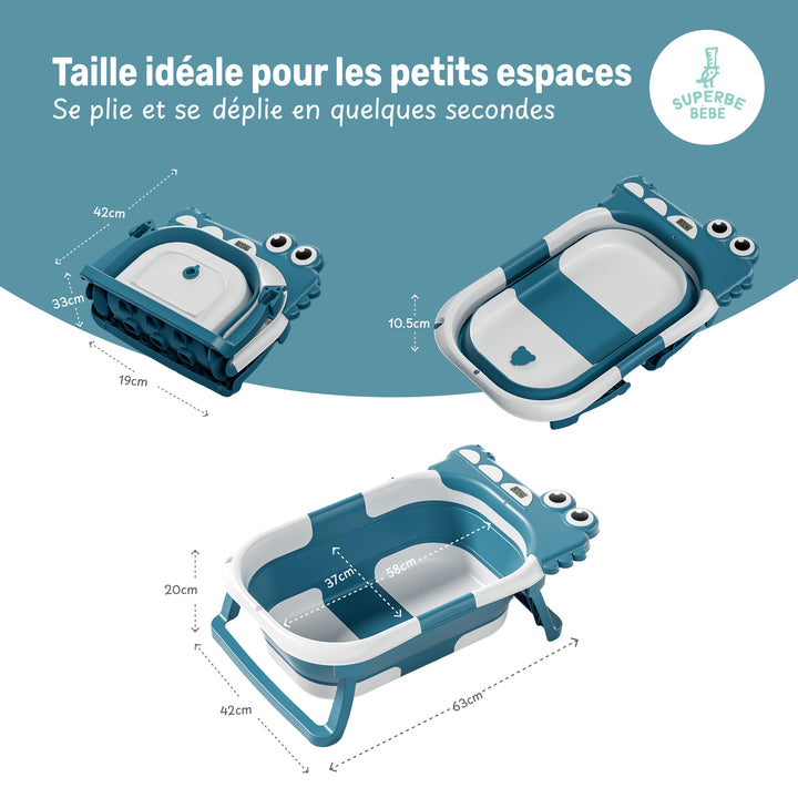 Baignoire bébé pliable - Thermomètre et coussin inclus - DINO#couleur_duck-blue