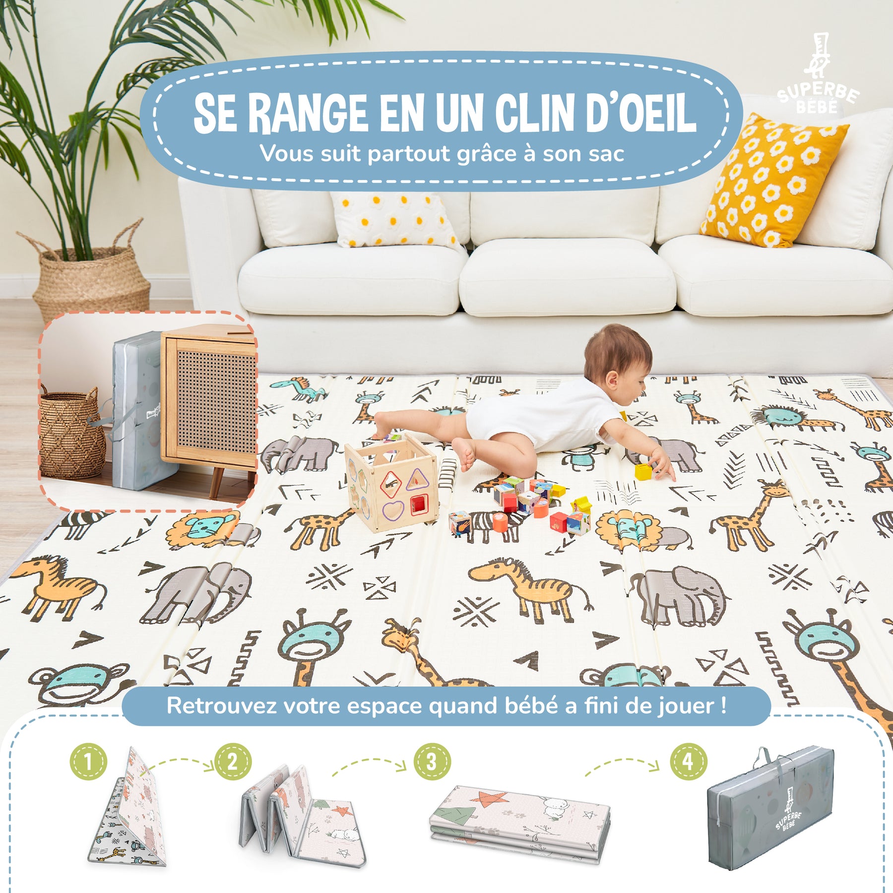 Tapis de jeu pliable illustré animaux pour bébé | Tapis Moderne Tapis de jeu pliable illustré animaux pour bébé | Tapis Moderne