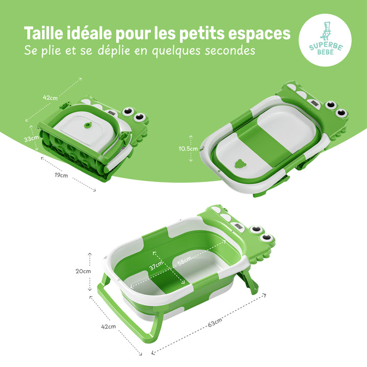 Baignoire bébé pliable - Thermomètre et coussin inclus - DINO#couleur_green