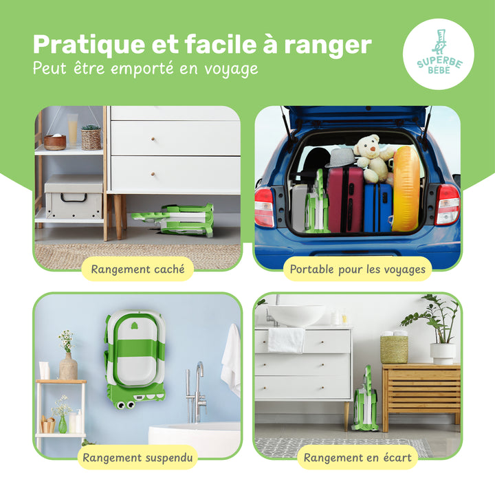 Baignoire bébé pliable - Thermomètre et coussin inclus - DINO#couleur_green