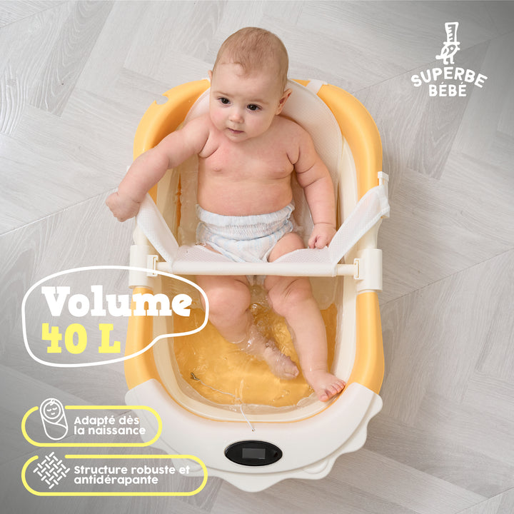 Baignoire bébé pliable compacte LION – Coussin & thermomètre inclus#couleur_jaune