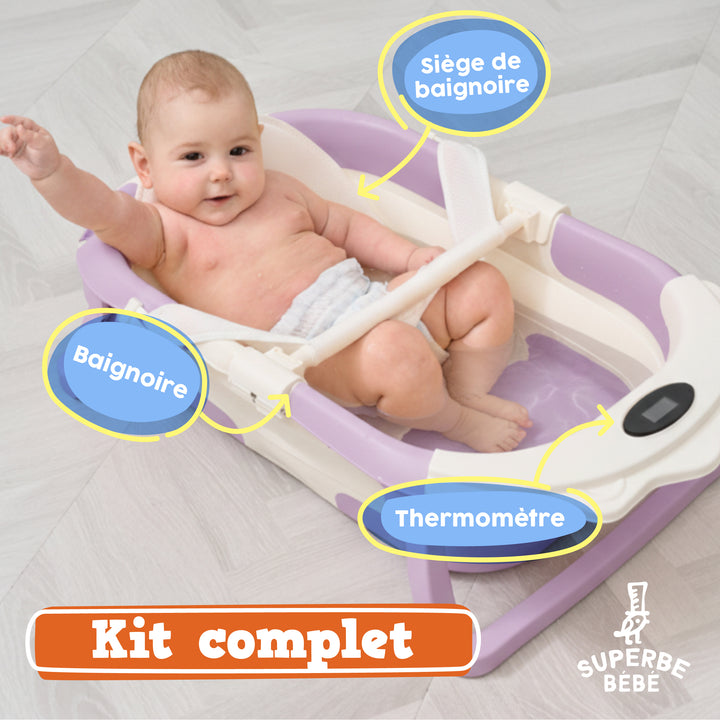 Baignoire bébé pliable compacte LION – Coussin & thermomètre inclus#couleur_violet