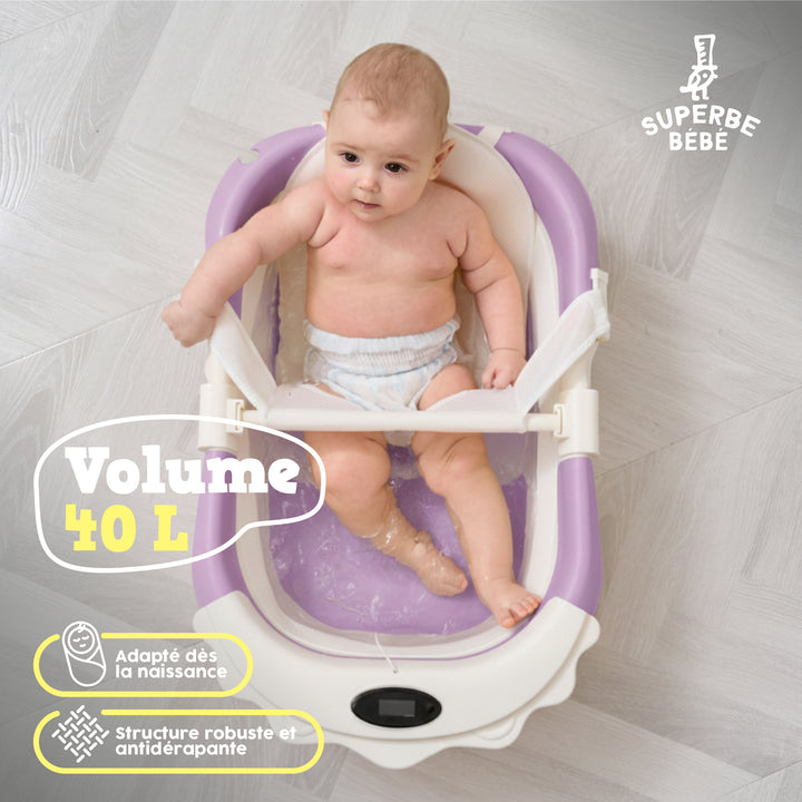 Baignoire bébé pliable compacte LION – Coussin & thermomètre inclus#couleur_violet