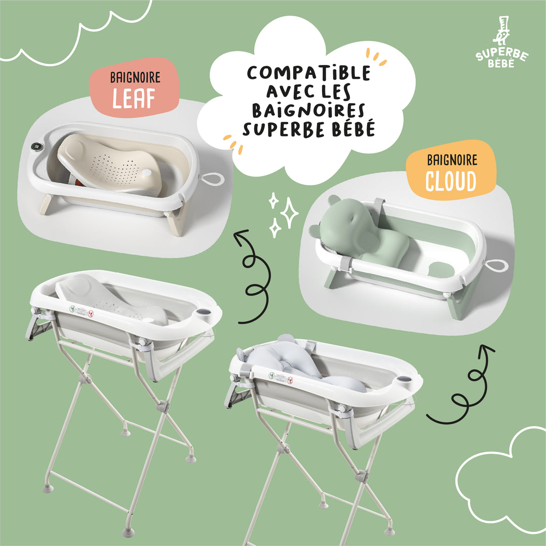 Support de baignoire compatible baignoires Superbe Bébé – Kit de drainage inclus#taille_compatibleleaf&cloud