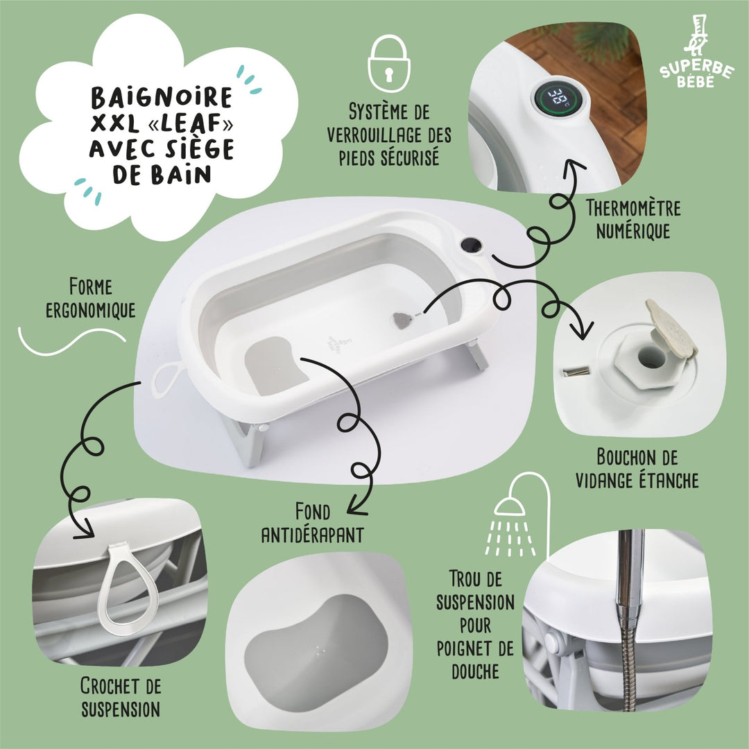Baignoire bébé pliable avec support et kit de drainage#couleur_grey