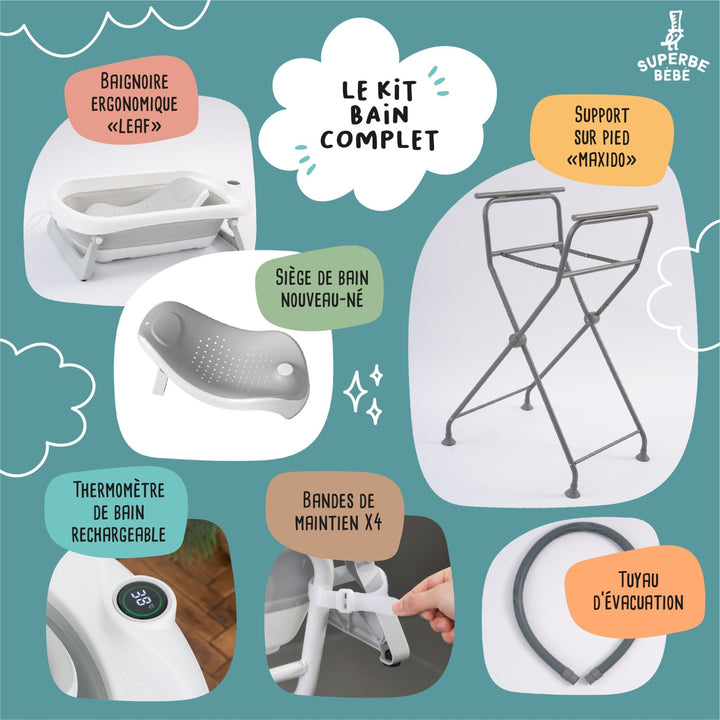 Baignoire bébé pliable avec support et kit de drainage#couleur_grey