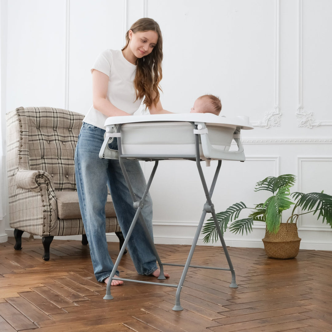 Baignoire bébé pliable avec support et kit de drainage#couleur_grey