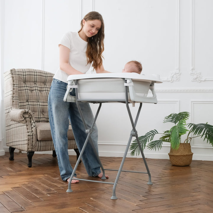 Baignoire bébé pliable avec support et kit de drainage#couleur_grey