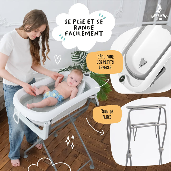Baignoire bébé pliable avec support et kit de drainage#couleur_grey