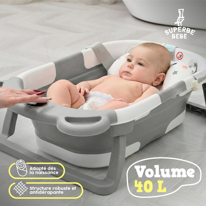 Baignoire bébé pliable - Thermomètre et coussin inclus - BEAR#couleur_grey