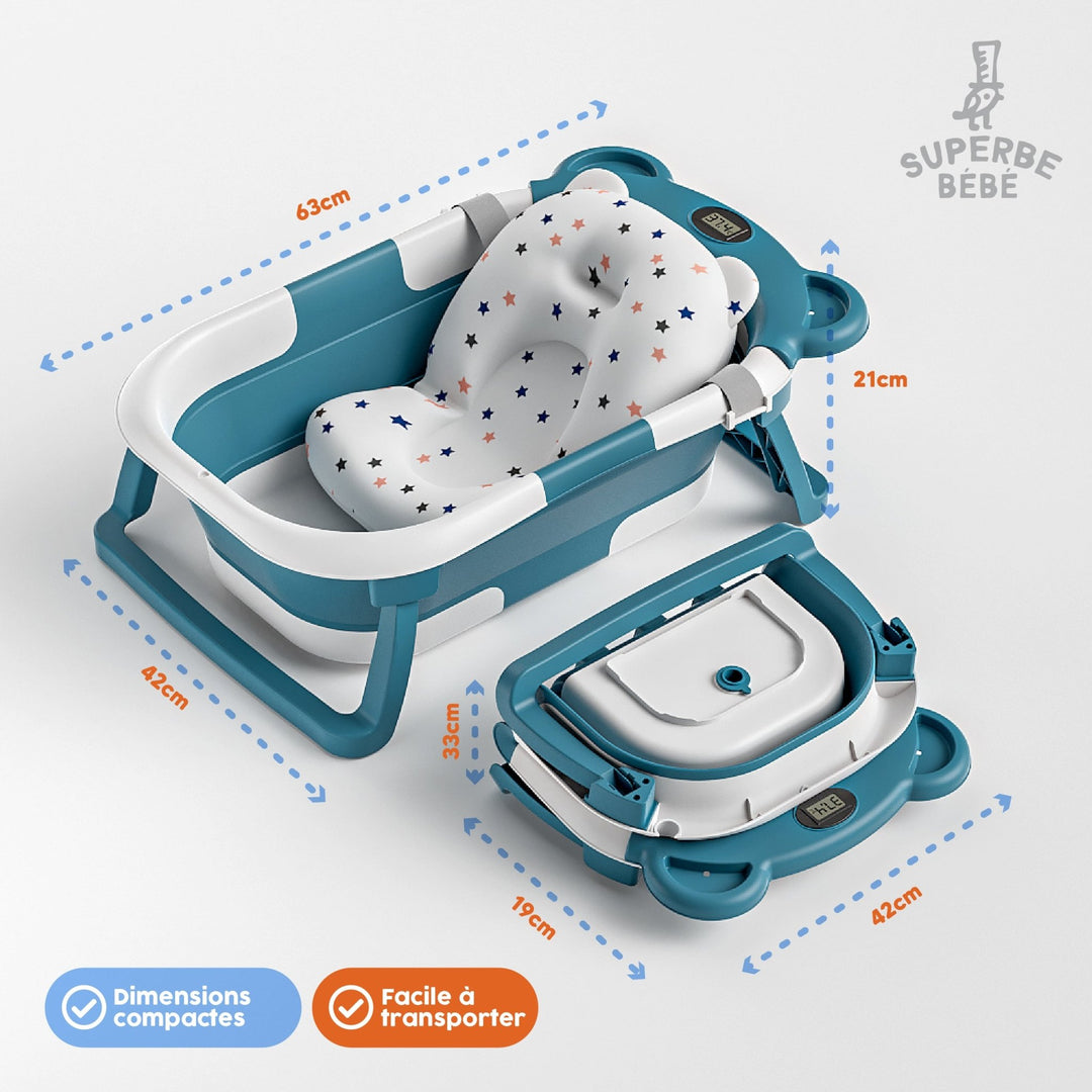 Baignoire bébé pliable - Thermomètre et coussin inclus - BEAR#couleur_green