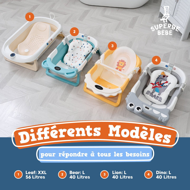 Baignoire bébé pliable - Thermomètre et coussin inclus - BEAR#couleur_grey