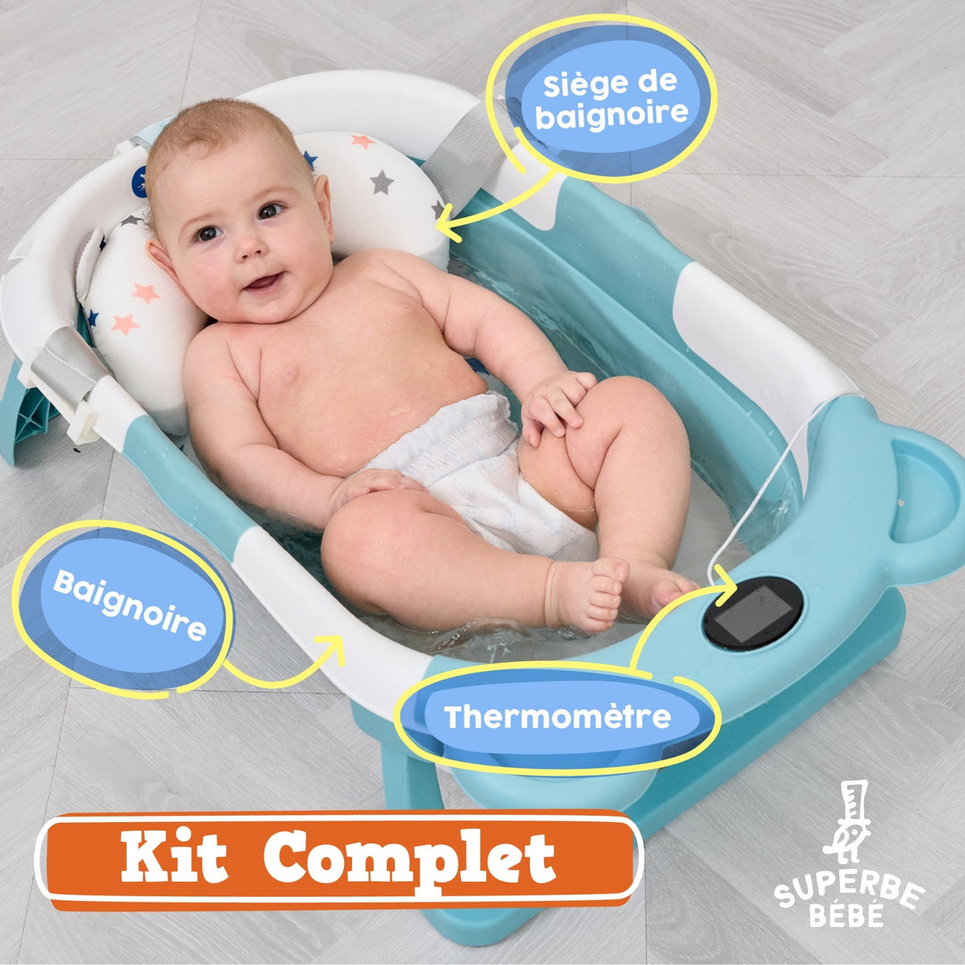 Baignoire bébé pliable - Thermomètre et coussin inclus - BEAR#couleur_green